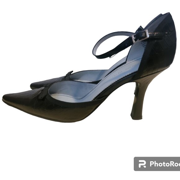 Etienne Aigner Adam Black Crocodile Point Toe D'Orsay Ankle Strap Pump Heels - Picture 3 of 13